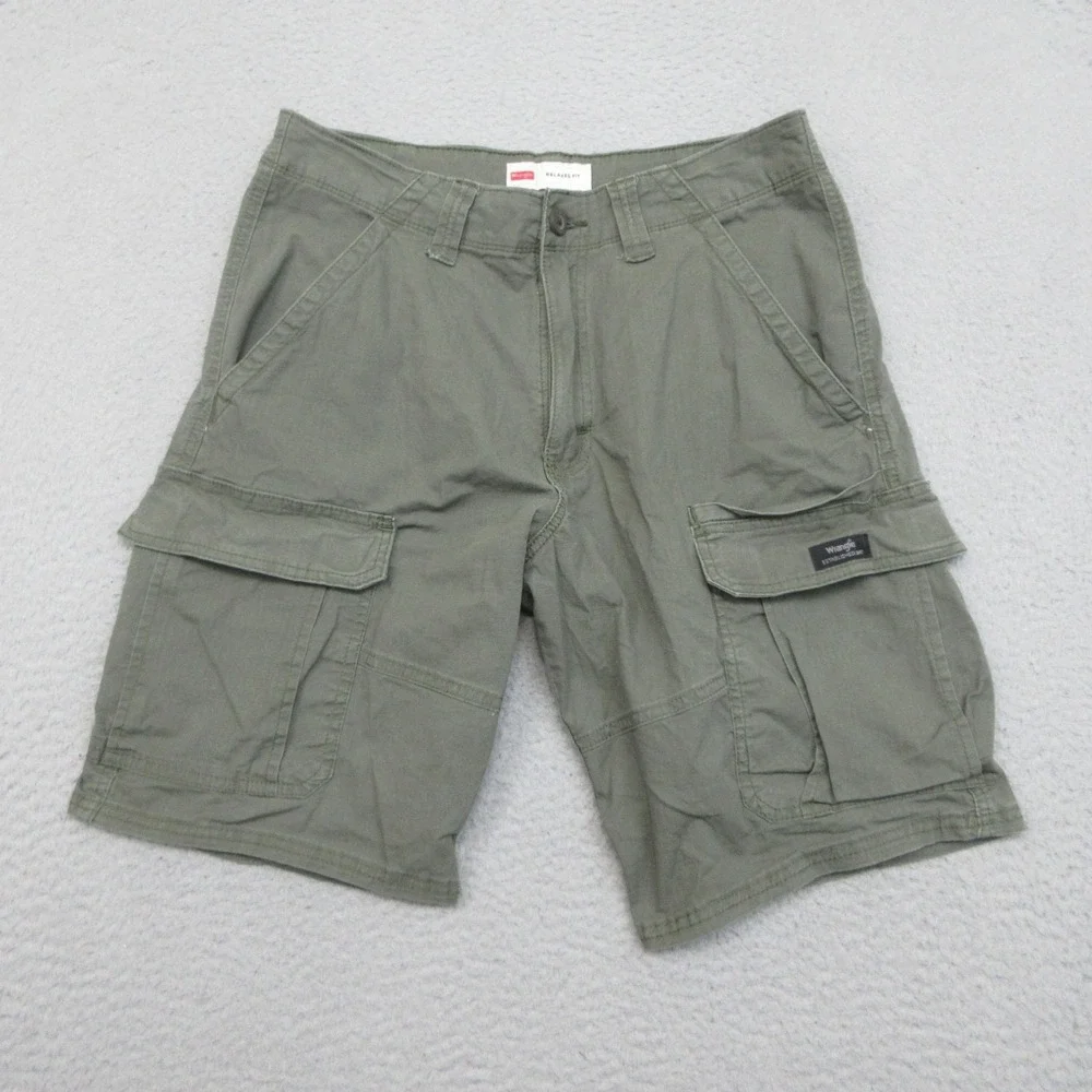 Wrangler Cargo Shorts Mens 34x10 Olive Green Relaxed Fit Utility Hiking Outdoor